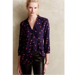 Anthropogie Maeve Fox Button Down Shirt Size 4